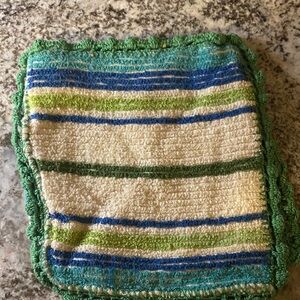 Striped Knit Pot Holder with Green and Blue Accents